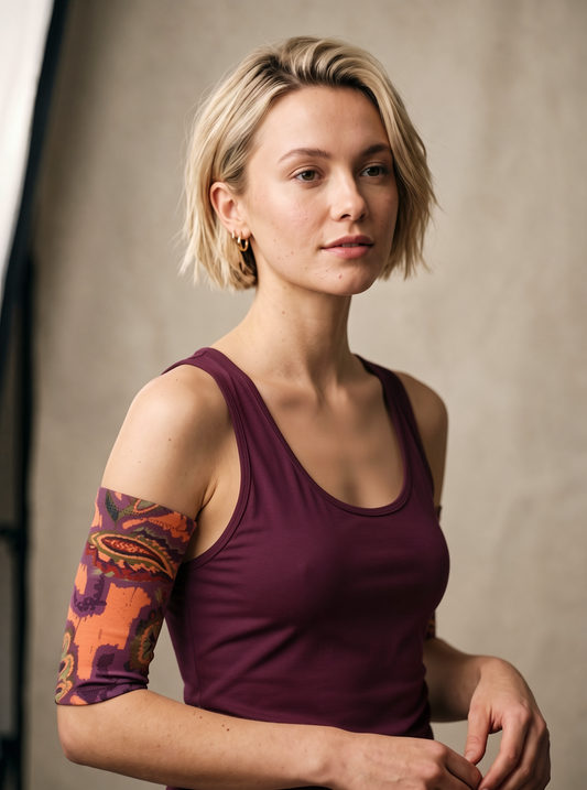 Extra small premium patterned picc line covers - picc line sleeves - Peach plum paisley