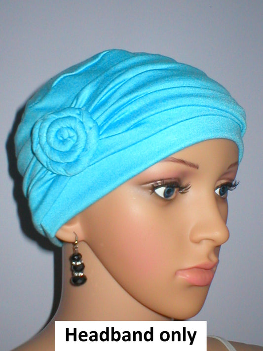 Soft jersey headband with rose - chemo hat accessory - Rosa aqua