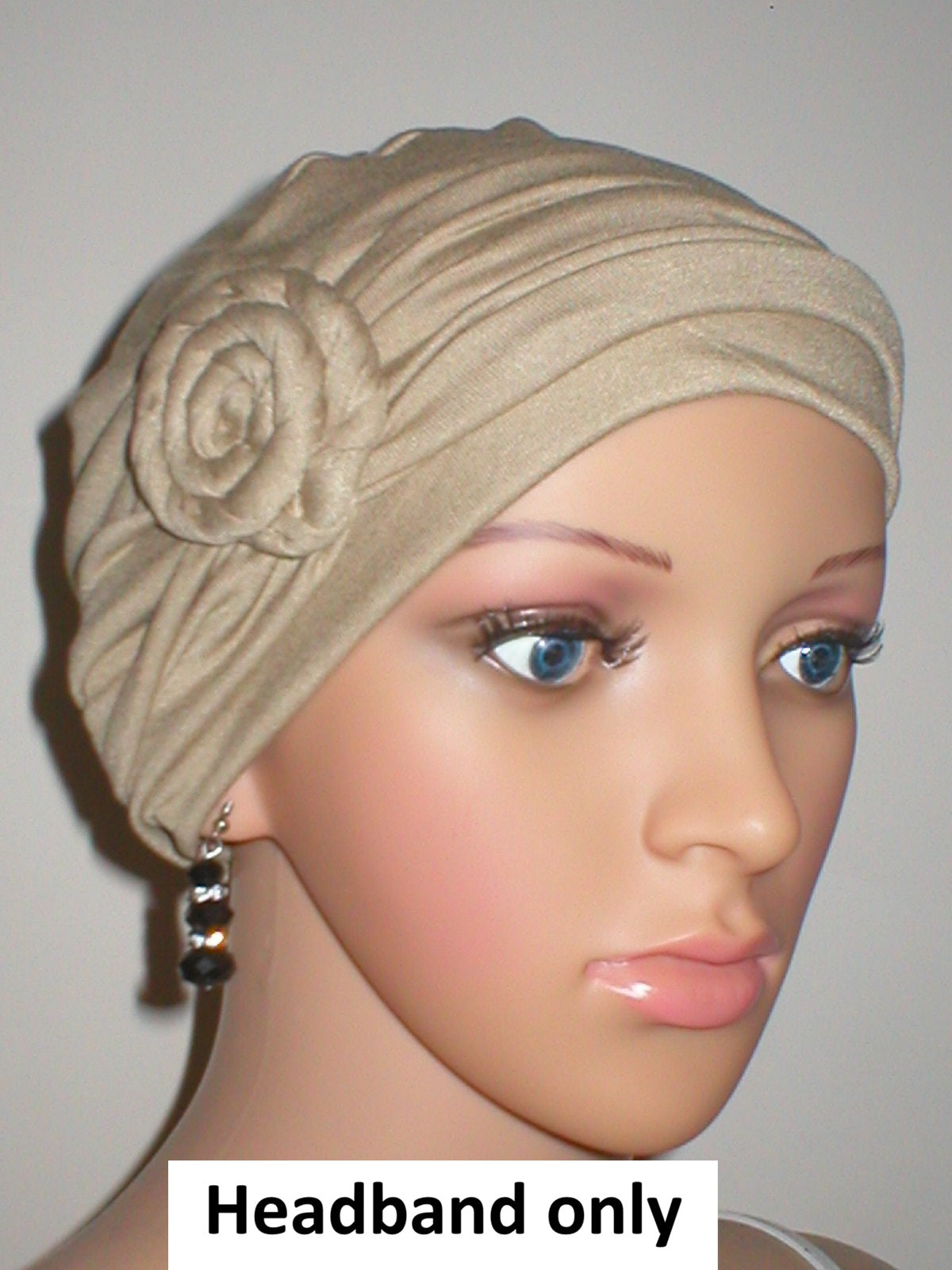 Soft jersey headband with rose - chemo hat accessory - Rosa caramel