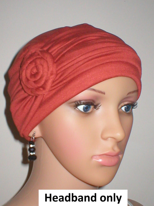Soft jersey headband with rose -chemo hat accessory - Rosa copper