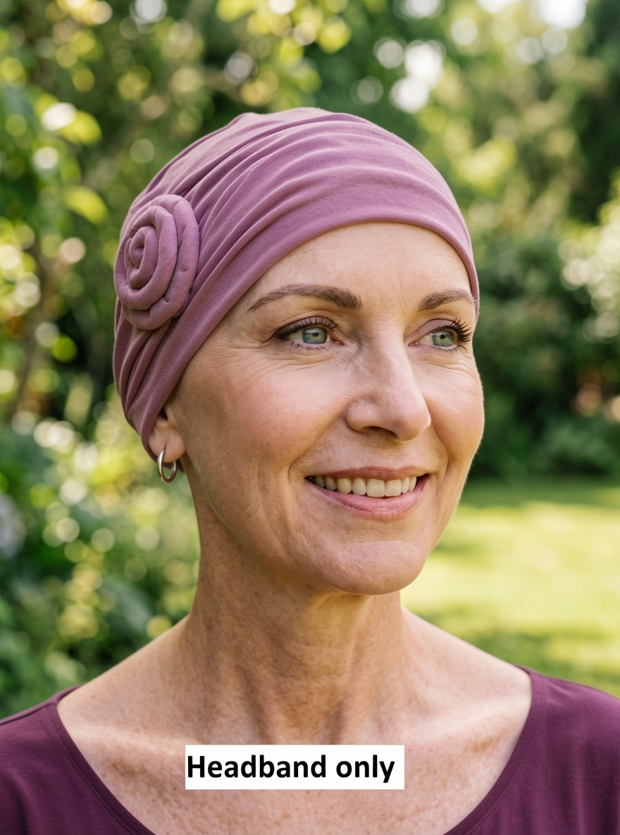 Soft jersey headband with rose- chemo hat accessory - Rosa rose