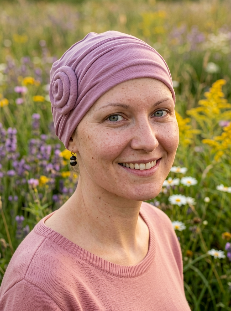 Soft chemo hat and removable rose headband - Rosie rose