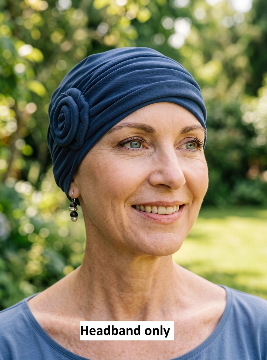 Soft jersey headband with rose - chemo hat accessory - Rosa steel