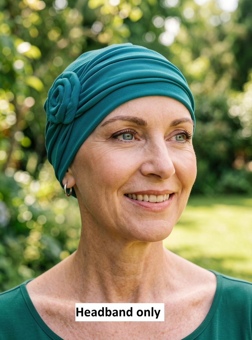 Soft jersey headband with rose - chemo hat accessory - Rosa teal