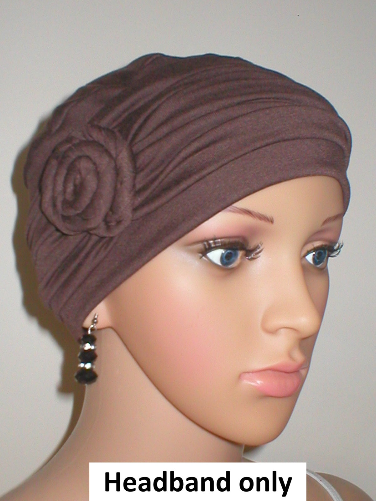 Soft jersey headband with rose - chemo hat accessory - Rosa brown