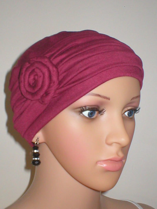 Soft breathable comfortable chemo hat and removable twist headband - Full coverage chemo headwea - Rosie wine