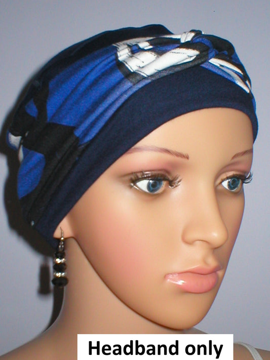 Soft twist chemo headband - chemo hat accessory - Sara royal black art