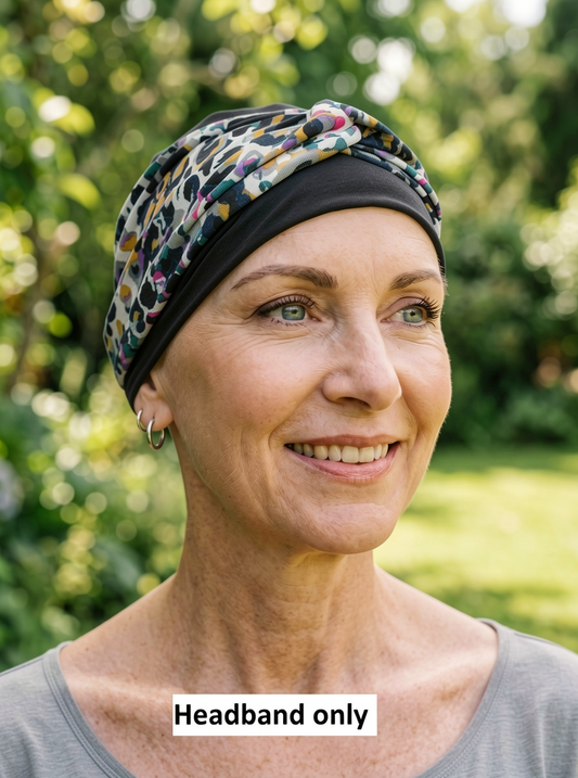 Soft twist jersey headband - chemo headwear accessory - Cream bright animal