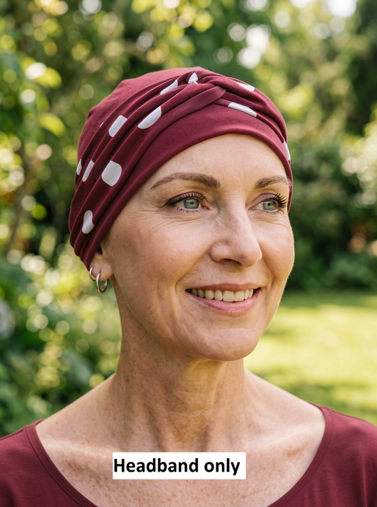 Soft twist jersey headband - chemo headwear accessory - Wine polka