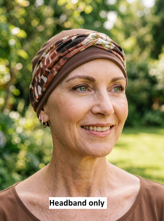 Soft twist jersey headband - chemo headwear accessory - Brown cream speckles