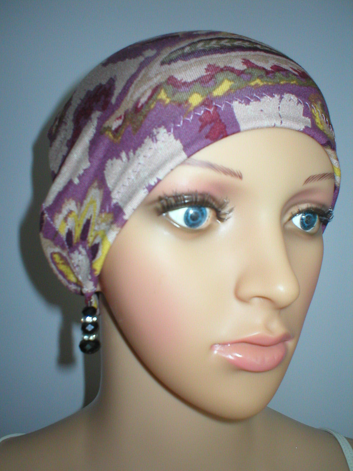 Soft lightweight comfortable chemo sleep hat/sleep cap - dusky plum paisley