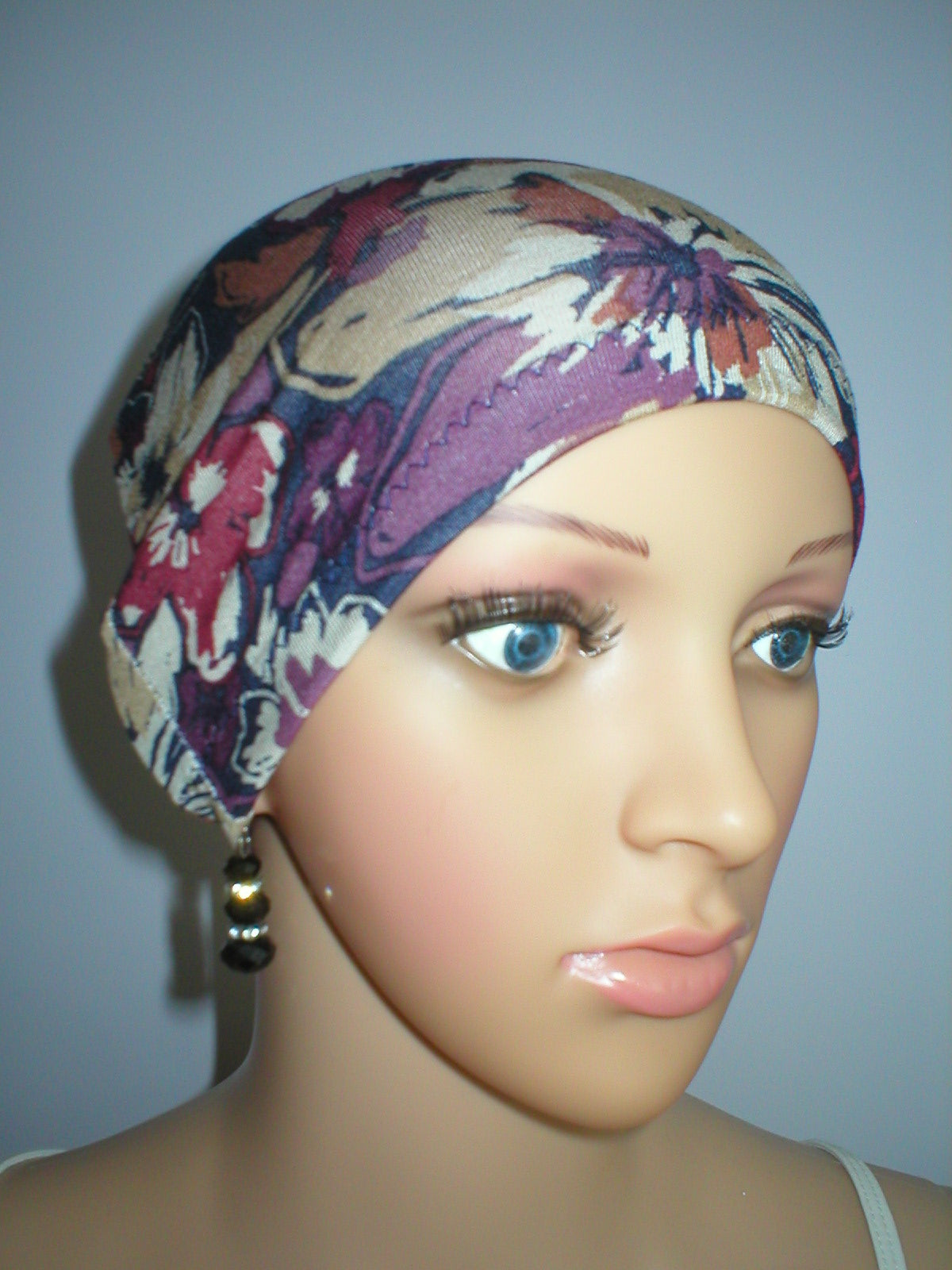 Soft lightweight comfortable chemo sleep hat/sleep cap - navy pansy