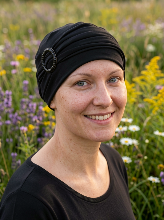 Soft jersey chemo hat and sparkly headband - Sophie black black