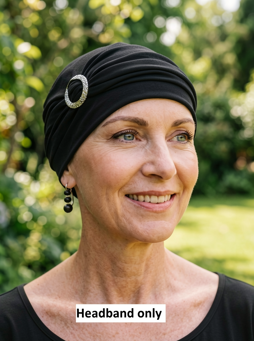 Soft jersey buckle headband - chemo hat accessory - Sophie black silver