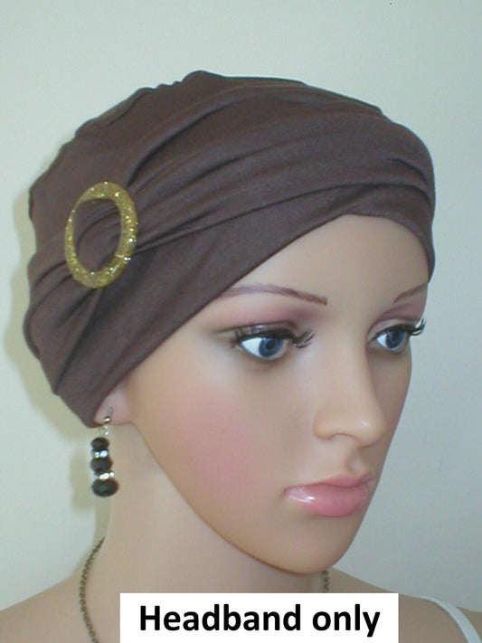 Soft jersey headband with buckle - chemo hat accessory - Sophie brown gold