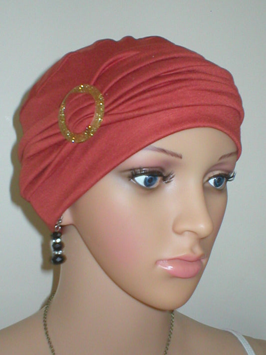 Soft breathable comfortable chemo hat and removable buckle headband - Full coverage chemo headwear for cancer hairloss or Alopecia - Sophie copper gold