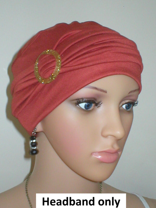 Soft jersey headband with buckle - chemo hat accessory Sophie copper gold
