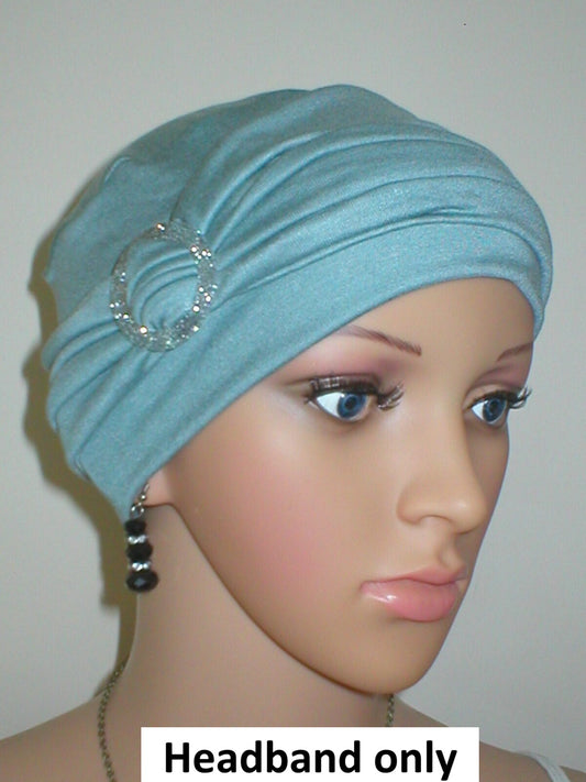 Softjersey headband with buckle - chemo hat accessory - Sophie duck egg silver