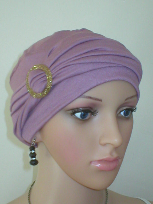 Soft breathable comfortable chemo hat and removable buckle headband - Full coverage chemo headwear for cancer hairloss or Alopecia - Sophie - Rose gold
