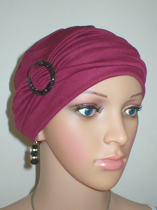 Soft breathable comfortable chemo hat and removable buckle headband - Full coverage chemo headwear for cancer hairloss or Alopecia - Sophie - wine black