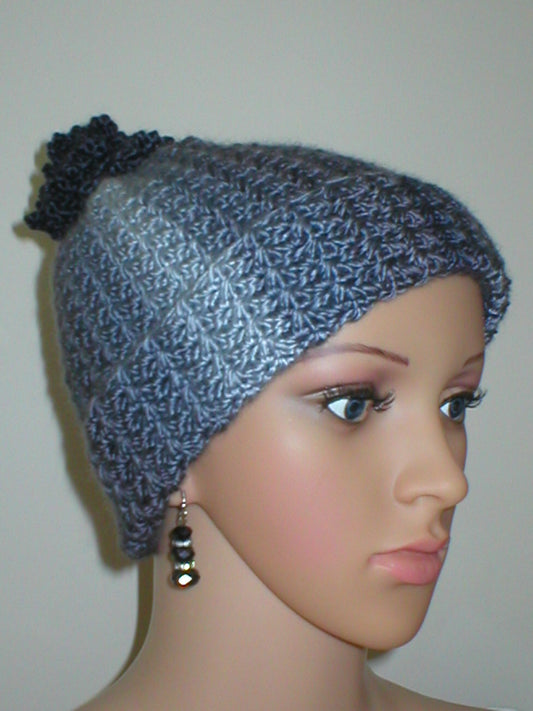 Supersoft hand crocheted beanie with crochet pom pom- Stardust