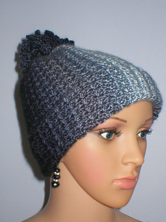 Soft hand crochet beanie with turn up and crochet pom pom - Stardust