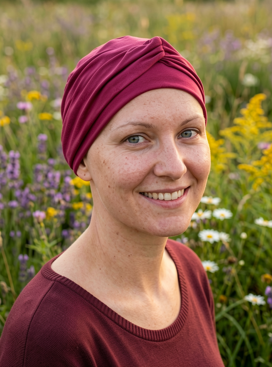 Soft comfortable chemo hat and removable twist headband - Suzie cherry