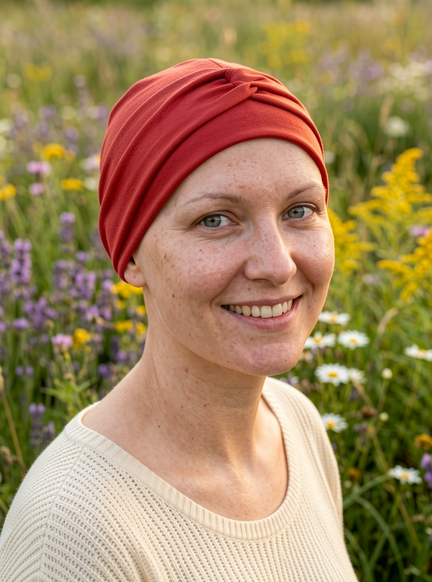 Soft jersey chemo hats for hair loss with removable twist headband - Suzie copper
