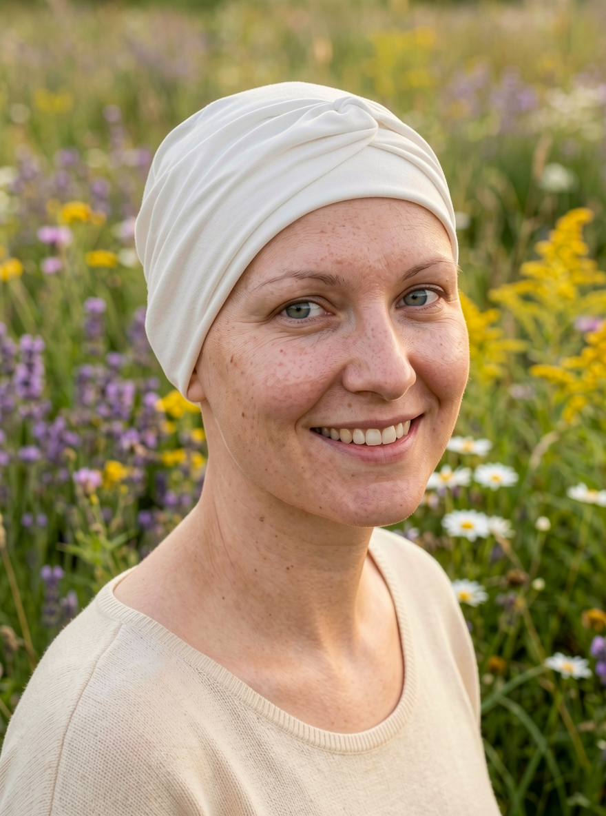 Soft comfy jersey chemo hats for hair loss with removable twist headband - Suzie cream