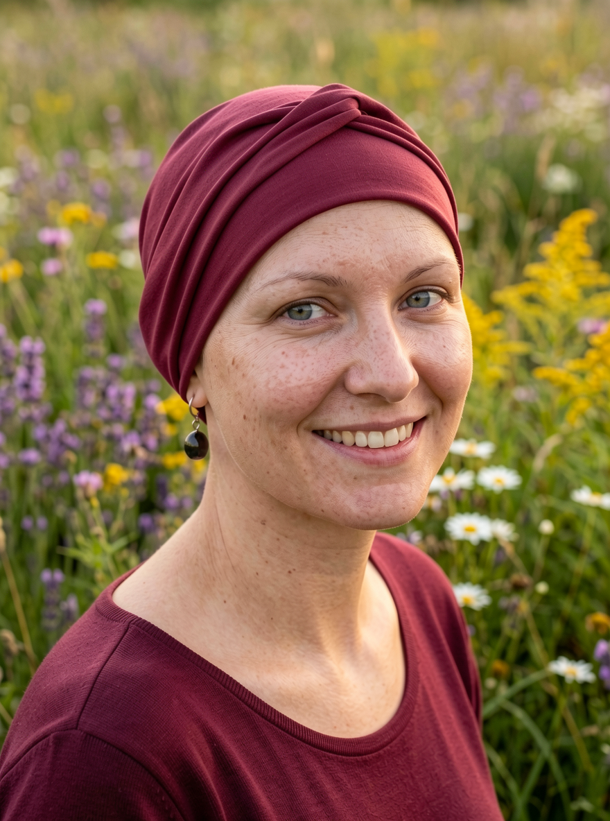 Soft jersey chemo hat for hair loss and removable twist headband - Suzie wine