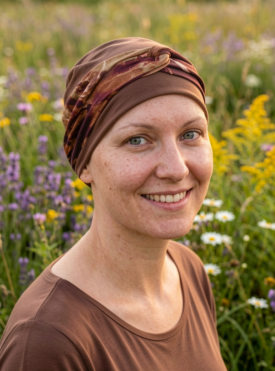 Soft comfy chemo hat for hair losswith removable twist headband - Tina brown splash