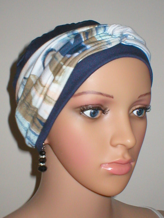 Soft breathable comfortable chemo hat and removable twist headband - Full coverage for cancer hairloss/Alopecia - Tina steel kaleidoscope