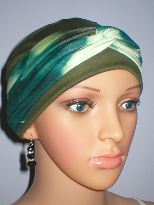 Soft womens comfy chemo hat and removable twist headband - Tina khaki haze
