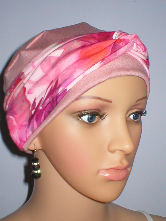 Soft comfortable chemo hat with interchangable twist headband - Tina dusky patsel floral