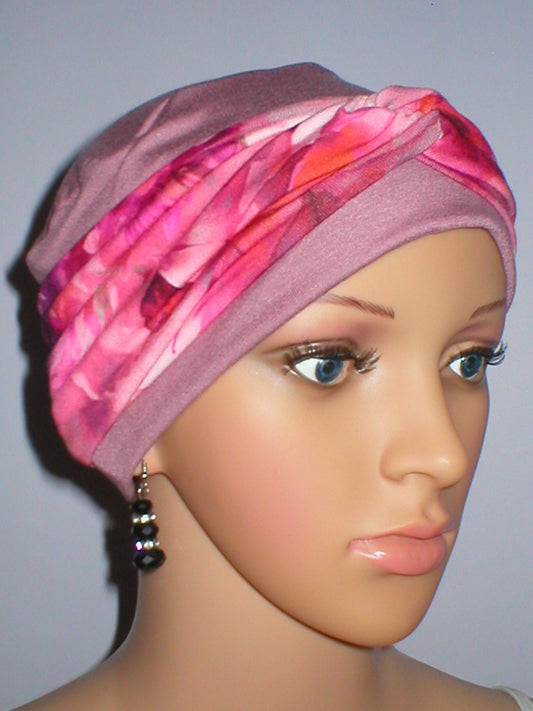 Soft comfortable chemo hats and removable headband - Tina rose pastel floral