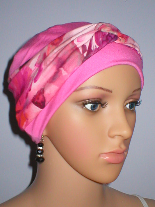 Pretty womens chemo hat with interchangable twist headband - Tina candy pastel floral