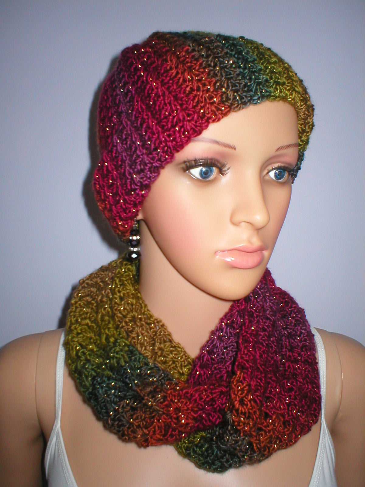 Supersoft hand crochet beanie hat with turn up and infinity scarf - Aspen
