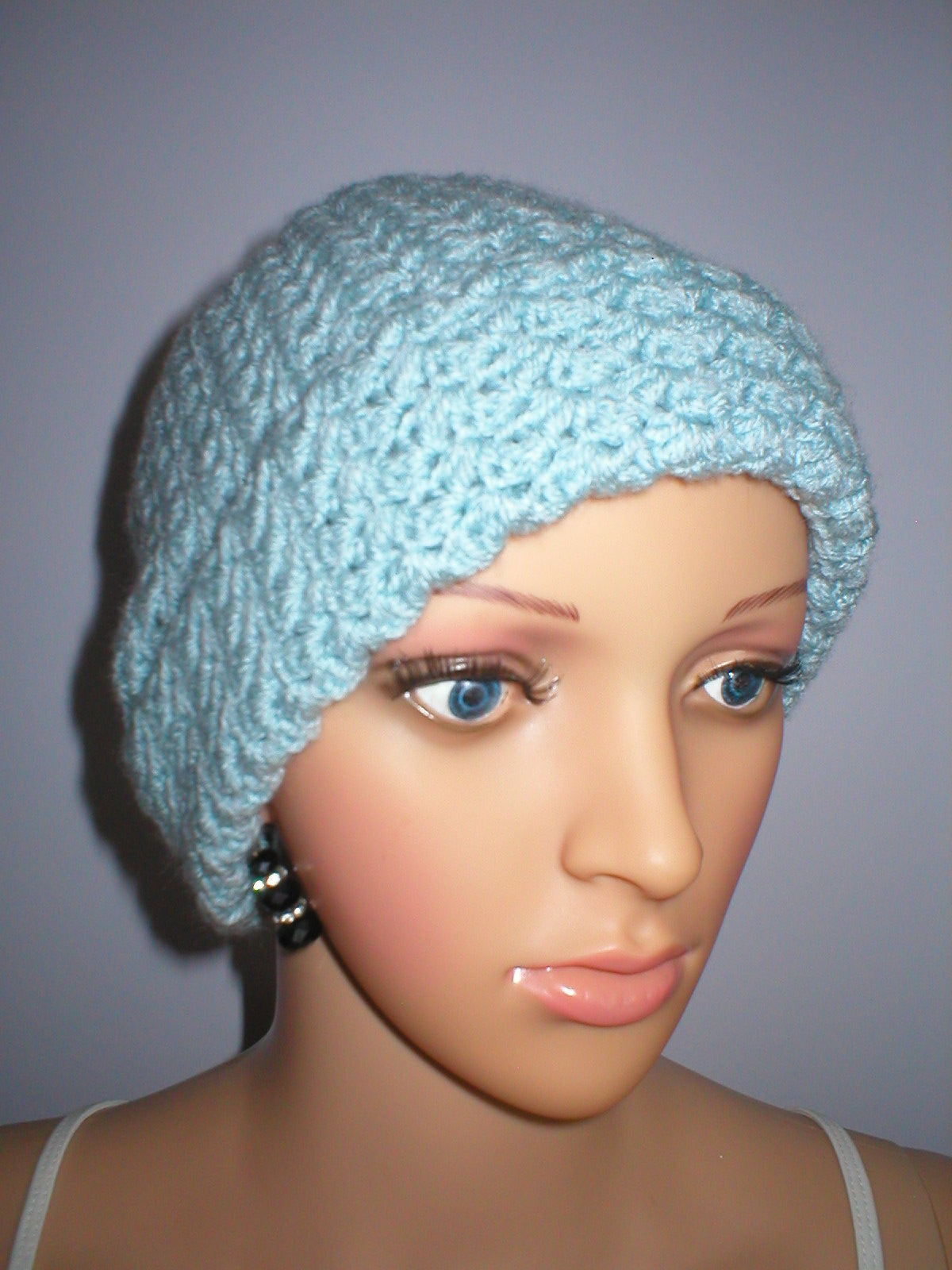 Supersoft hand crochet chunky beanie with turn up - Sky blue