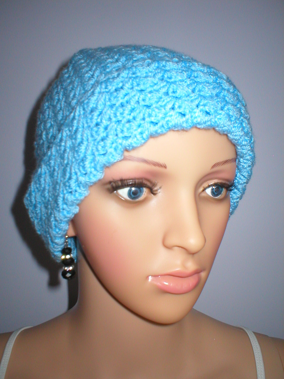 Supersoft hand crochet chunky beanie with turn up - Baby blue