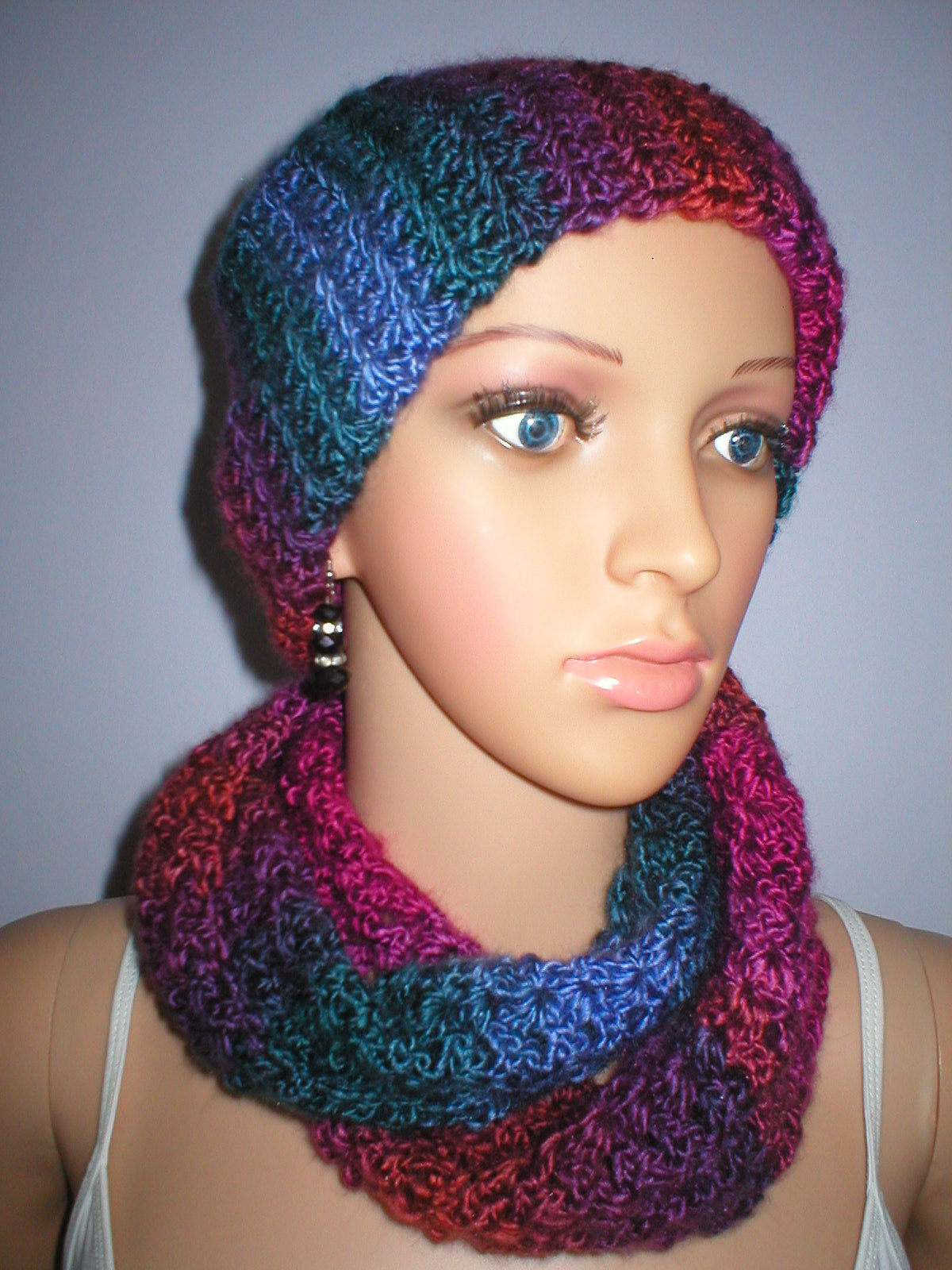 Soft sparkly hand crochet chemo beanie and infinity scarf - Flame
