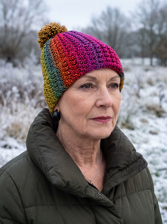 Supersoft hand crochet sparkle beanie with turn up and crochet pom pom - Aspen