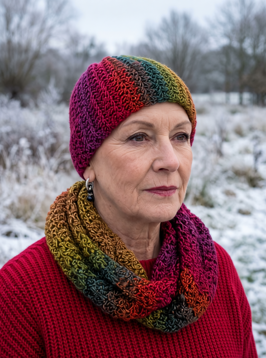 Supersoft hand crochet beanie hat with turn up and infinity scarf - Aspen