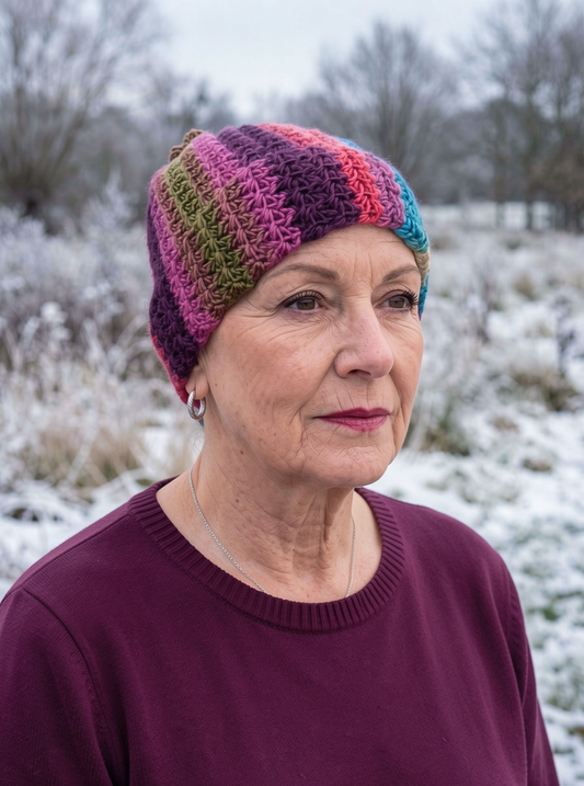 Soft hand crochet beanie with turn up and crochet pom pom - Boheme