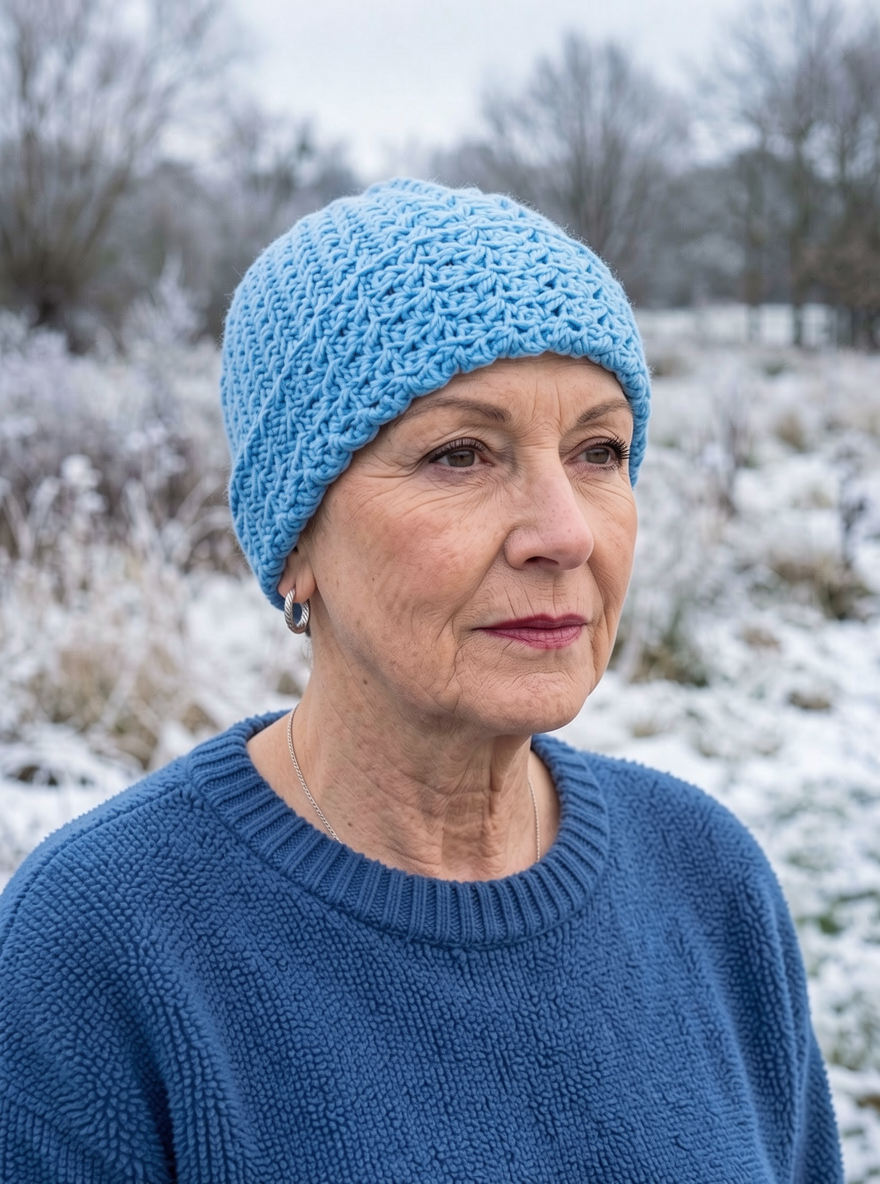 Supersoft hand crochet chunky beanie with turn up - Baby blue