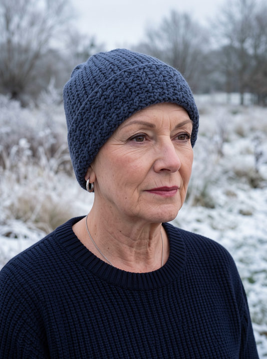 Supersoft hand crochet chunky beanie with turn up - Jeans