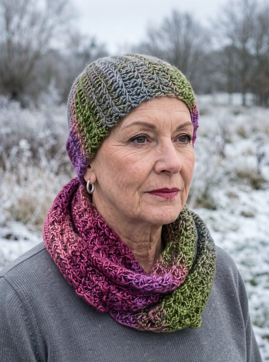 Soft hand crochet chemo beanie and infinity scarf - Dream