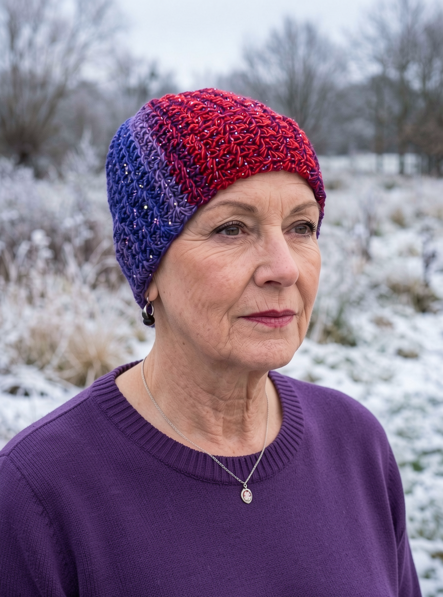 Supersoft hand crochet sparkle beanie with turn up - Foiled
