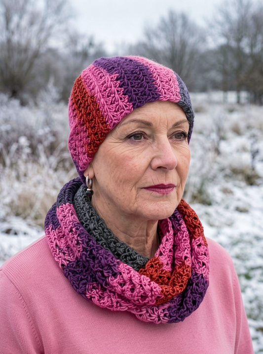 Soft hand crochet chemo beanie and infinity scarf - Luna