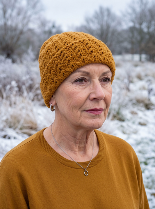 Supersoft hand crochet chunky beanie with turn up - Mustard