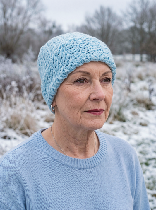 Supersoft hand crochet chunky beanie with turn up - Sky blue